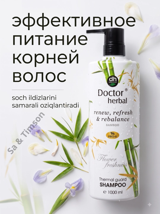 Шампунь для волос Doctor Herbal PRO-V, термозащита, цветочный аромат, 1000 мл