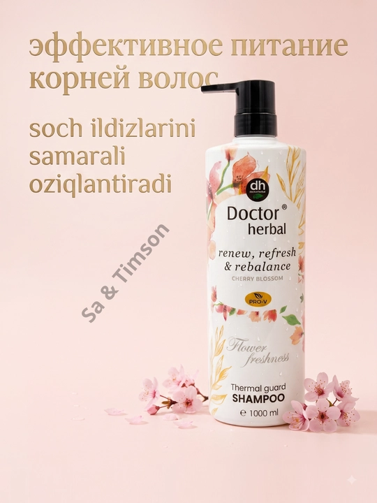 Шампунь для волос Doctor Herbal PRO-V, термозащита, цветочный аромат, 1000 мл