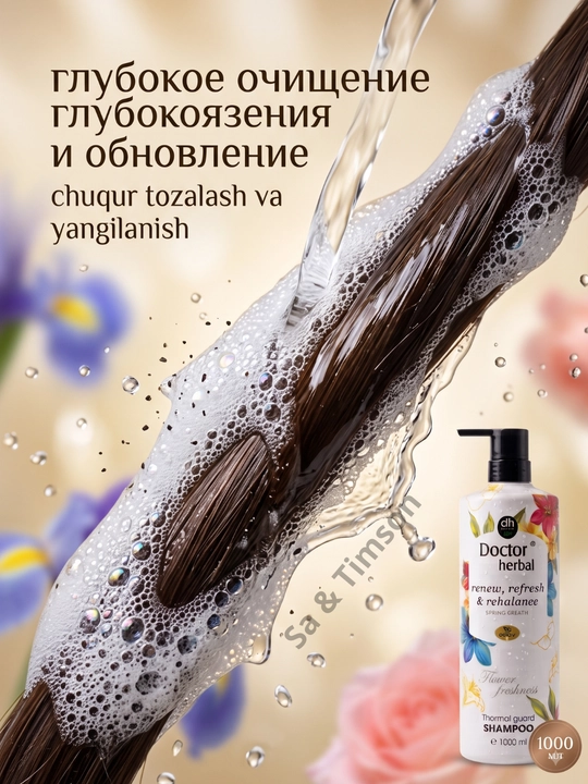 Шампунь для волос Doctor Herbal PRO-V, термозащита, цветочный аромат, 1000 мл
