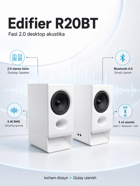 Edifier R20BT – Активные компьютерные колонки Bluetooth 6.0, USB-C, 5 Вт RMS - 