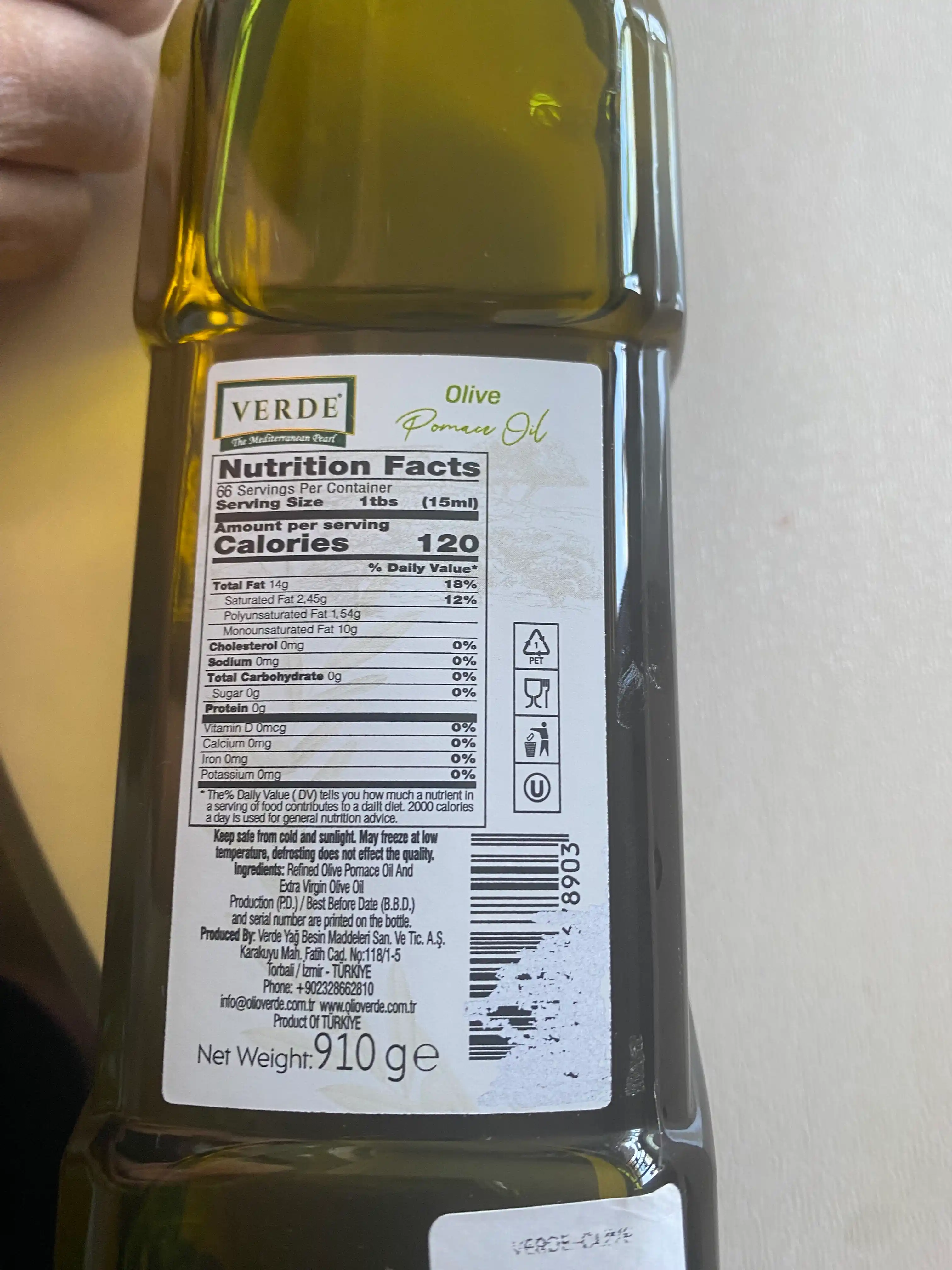 Olive Verde Pomace Oil zaytun yog'i, tozalangan, tovurish va salatlar, 1 litr