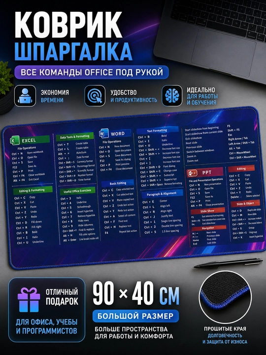 Katta stol uchun gilamcha, klaviatura uchun gilamcha 90x40 sm - 