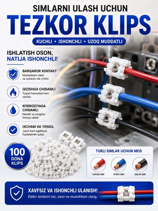 Klemma elektr simlar uchun, 100 dona, terminal ulagich, simlarni tez ulash uchun konnektor
