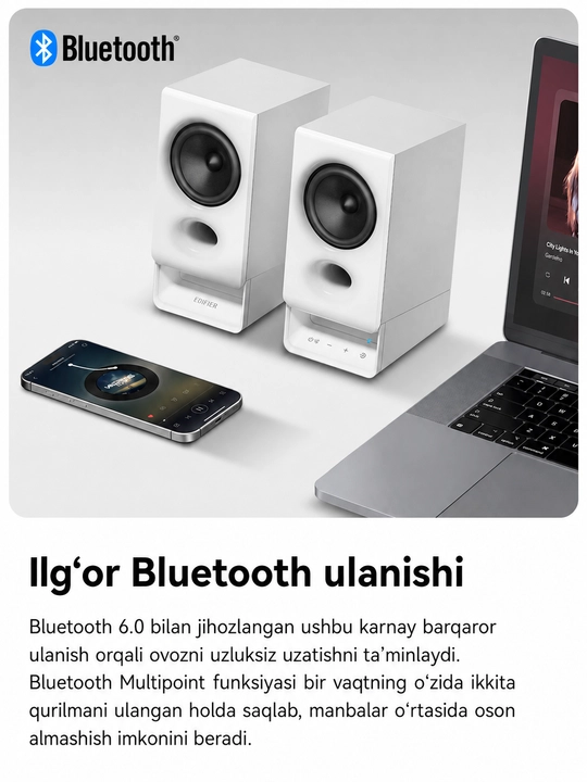 Edifier R20BT – Bluetooth 6.0, USB-C faol kompyuter kolonkalari, 5Watt RMS