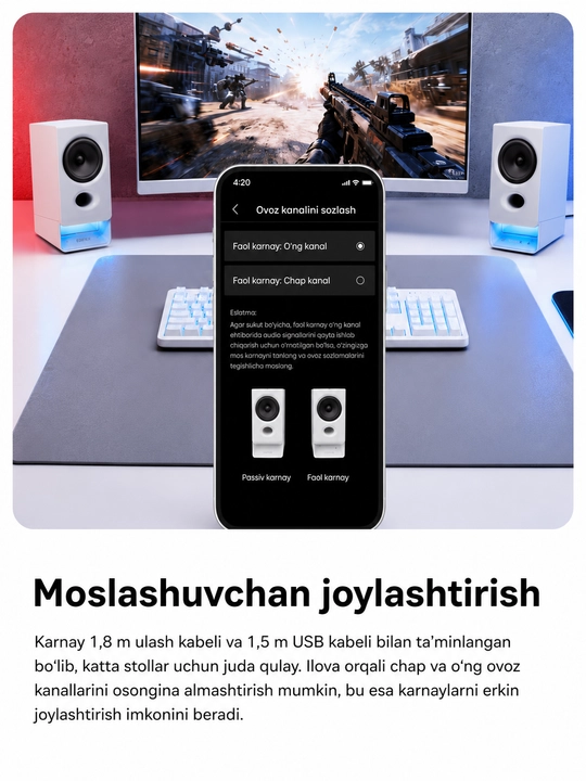 Edifier R20BT – Bluetooth 6.0, USB-C faol kompyuter kolonkalari, 5Watt RMS
