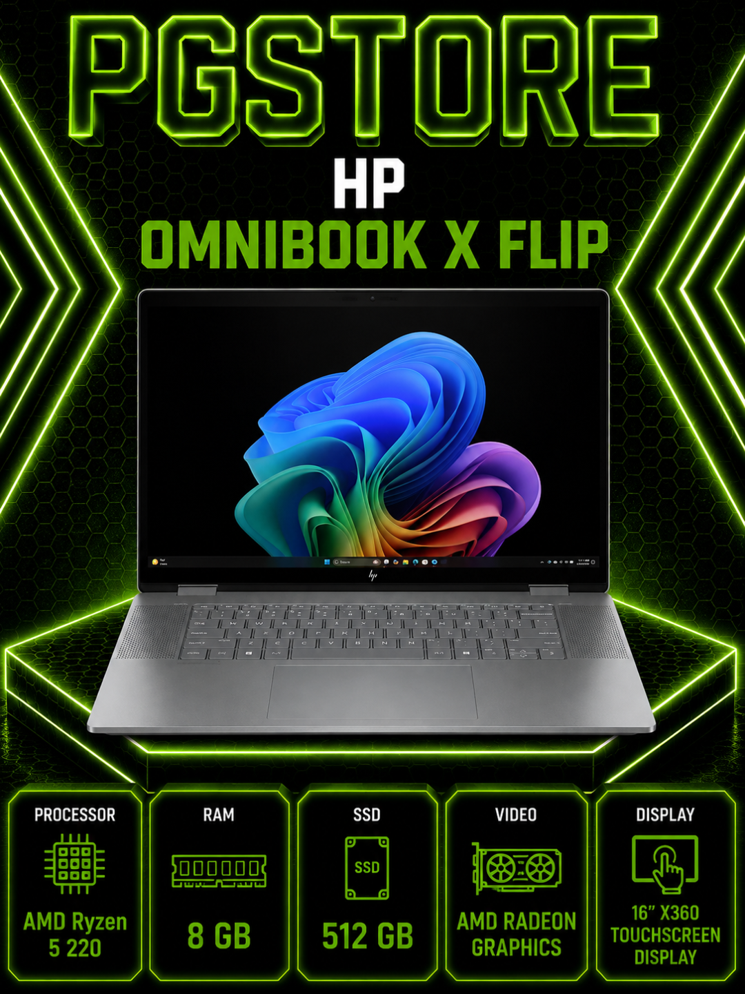 Ноутбук HP OmniBook X Flip AMD Ryzen 5 220 RAM 8GB SSD 512GB 16" x360 Touchscreen - 