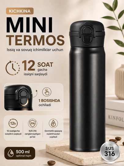 Termos trubochkali, zanglamaydigan po‘latdan, 480 ml - 