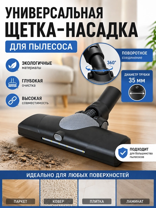 Насадка пластиковая щетка, универсальная для пылесоса, 35/32 мм