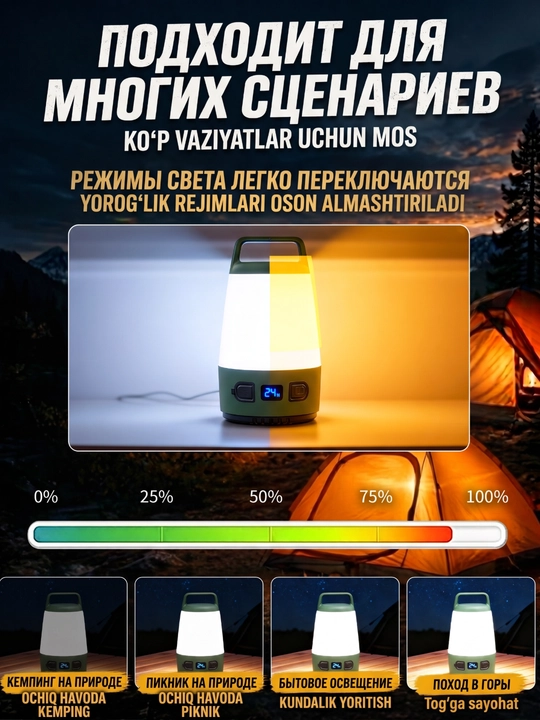 Lager lampasi 2v1 LED, Lampa, poxod va kemping uchun, Cho'ntak fonar