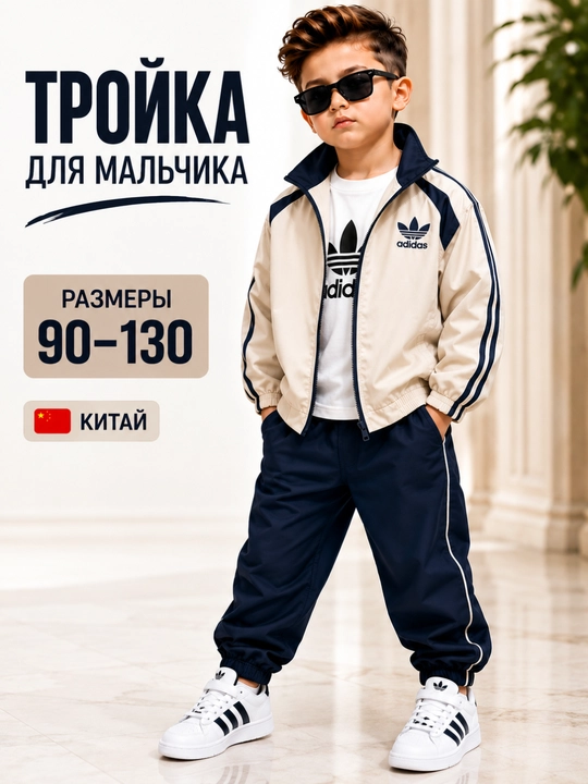 Костюм тройка для мальчика, детская спортивка, комплект со штанами, 90–130 - 