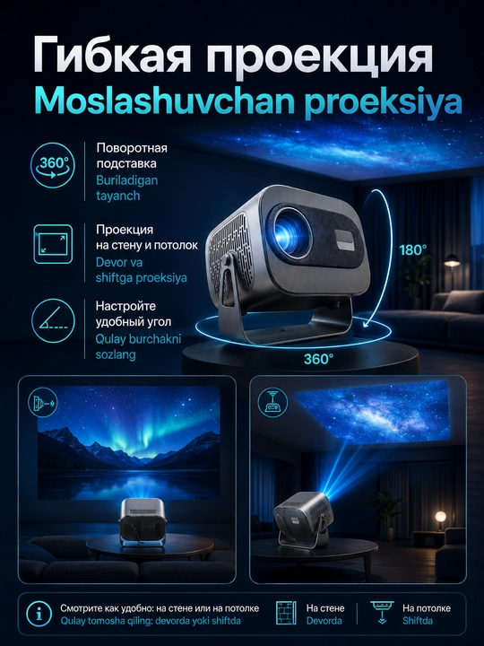 Проектор для фильмов A10Plus, проектор 4K на Android + Wi Fi, Bluetooth, HDMI