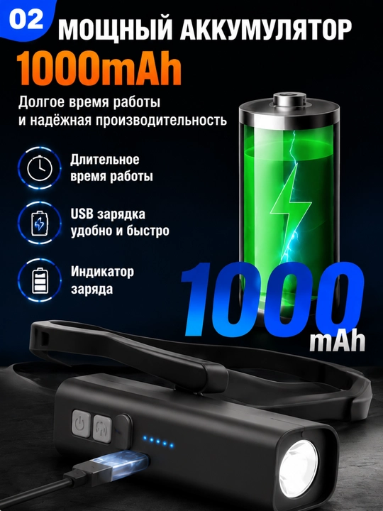 Yorqin bosh fonar, 5 rejim, boshga o'rnatiladi va sensor boshqaruvi, Type C