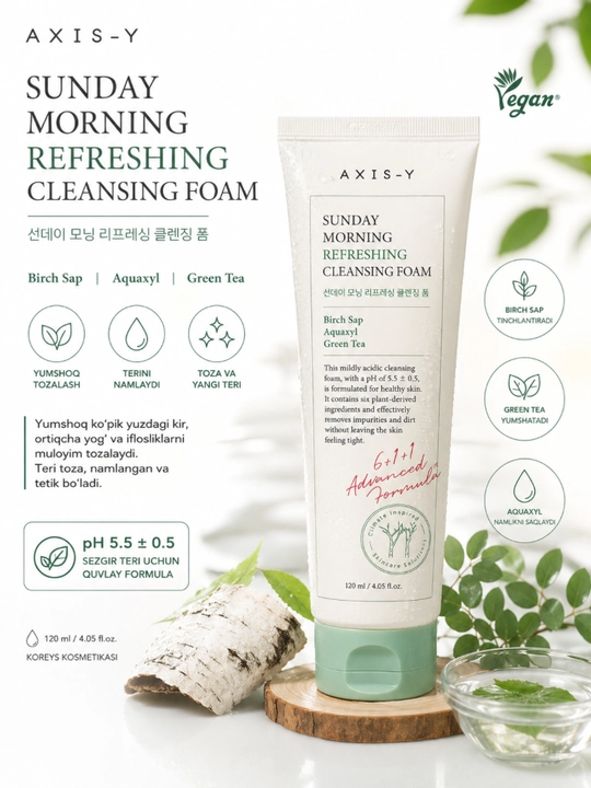 AXIS-Y Sunday Morning yuz yuvish ko'pigi, yumshoq cleansing foam 120 ml - 
