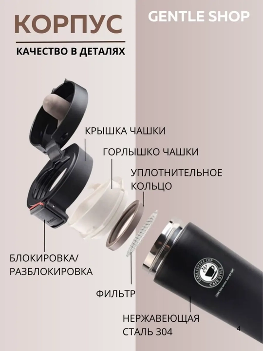 Термос для горячих и холодных напитков, с герметичной крышкой