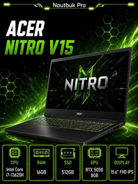 Ноутбук Acer Nitro V15 Intel Core i7-13620H RAM 16GB SSD 512GB RTX 5050 8GB 15.6" FHD IPS - 