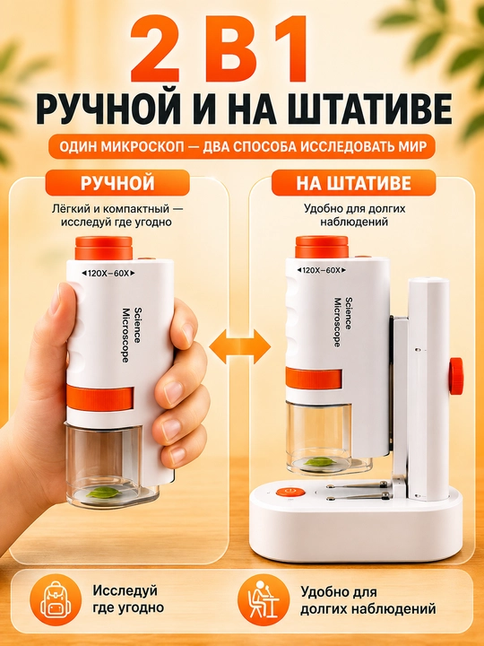 Детский микроскоп-лупа 60–120X, STEM развивающая игрушка, 10 настоящих образцов