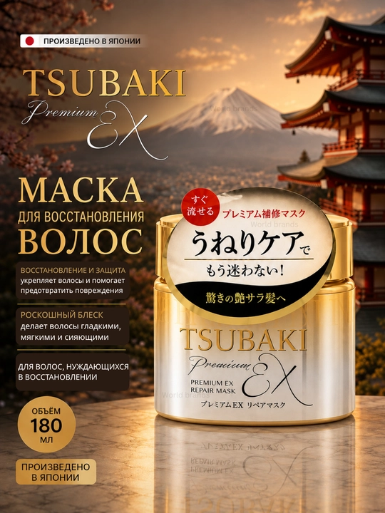 Tsubaki Premium Repair Mask-soch uchun niqobi, maska, 180 ml, Yaponiya - 