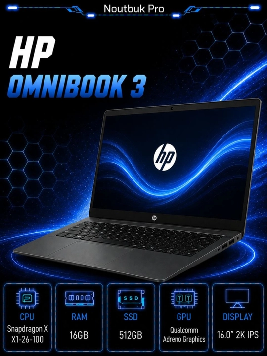 Ноутбук HP OmniBook 3 Snapdragon X X1-26-100 RAM 16GB SSD 512GB 16.0" 2K IPS - 