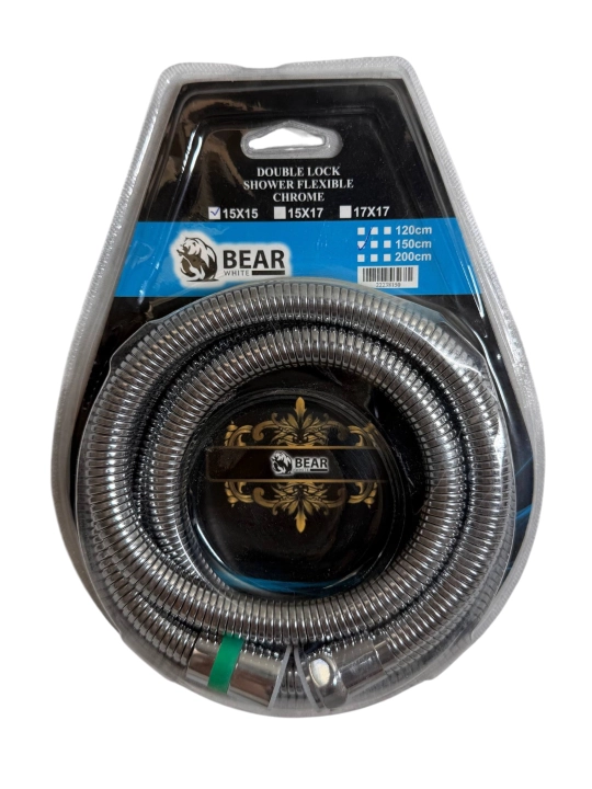 White Bear Double Lock dush shlangi, 150 sm, xrom, G 1/2 dyuym