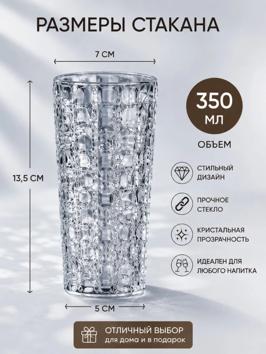 Набор стеклянных стаканов 6 шт по 350 мл, рельефный дизайн