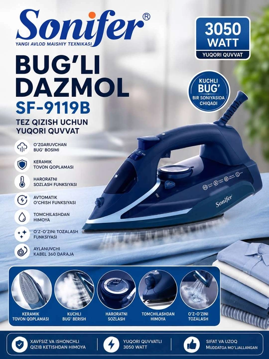 Sonifer SF-9089 2200 Vt quvvatli kuchli bug‘ zarbasiga ega - 