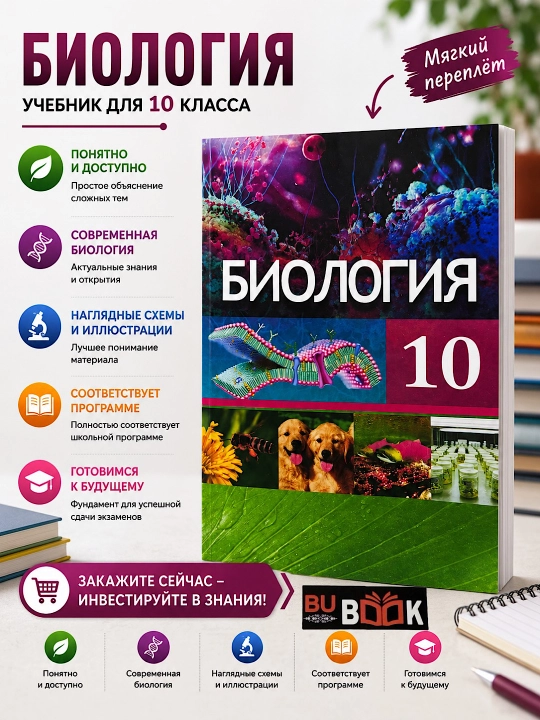 Биология. 10 класс, цветная, формат А5, на русском, 2022 - 