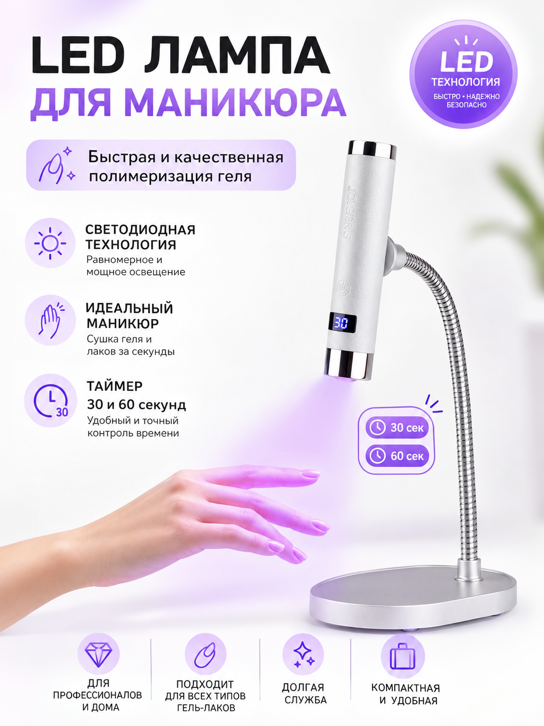 Manikyur uchun aqlli UV/LED chiroq, manikyur uchun sensorli chiroq, ultrabinafsha chiroq - 