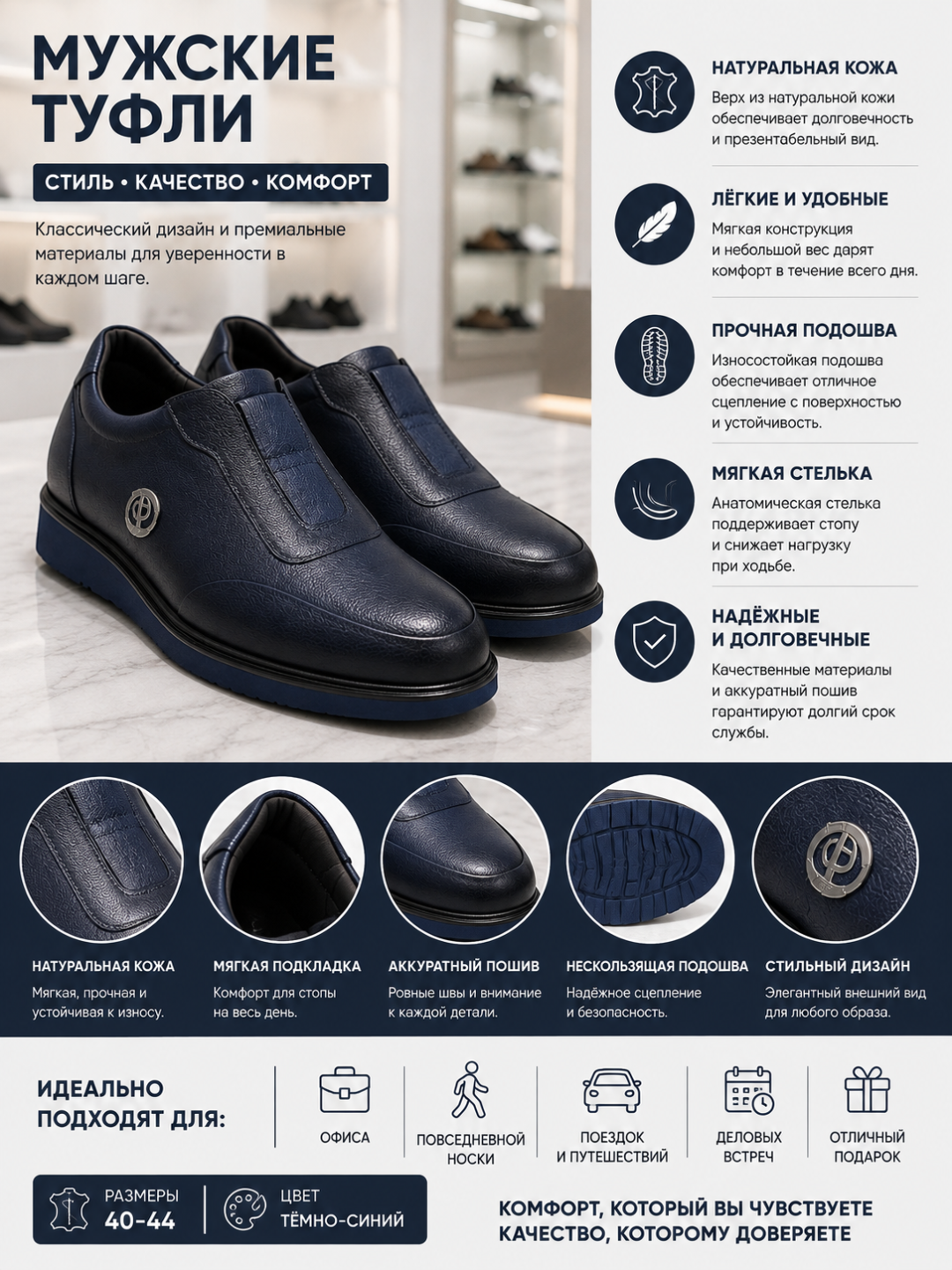 Erkaklar kundalik tuflisi, zamonaviy slip-on, qulay va yumshoq oyoq kiyim