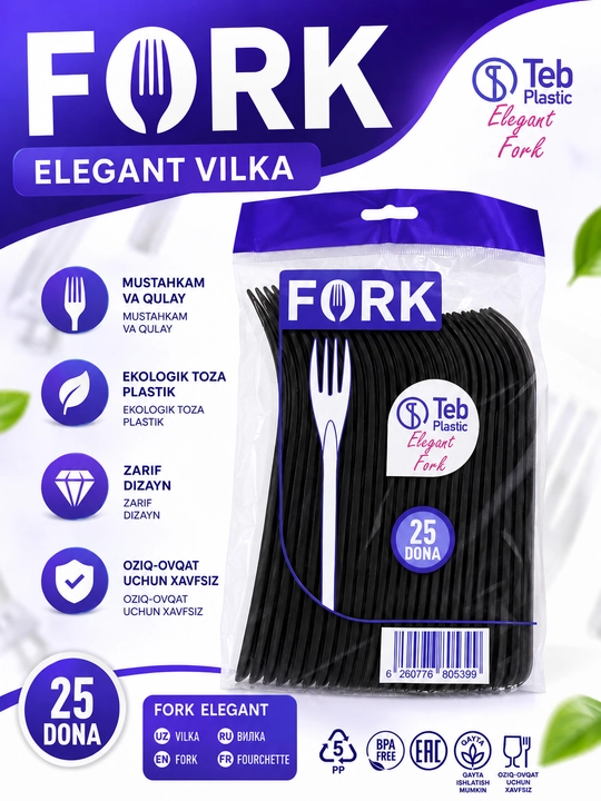 Elagant - Plastik bir martalik vilka va qoshiqlar 25 dona