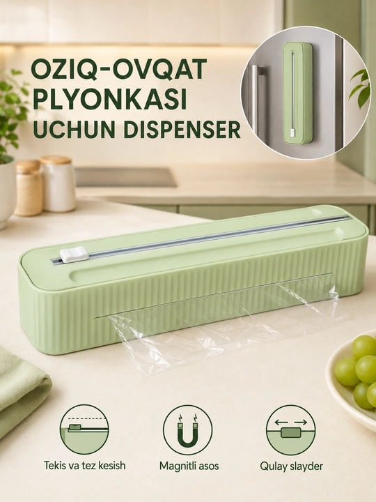 Диспенсер для пищевой плёнки с магнитом и слайдером для ровной и быстрой нарезки