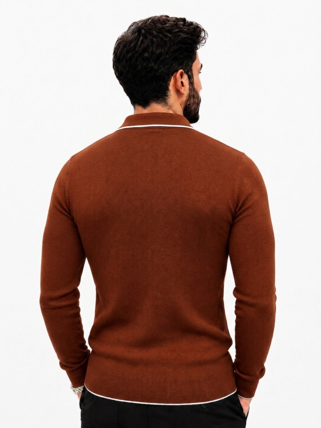 Erkaklar trikotaj jemper polo, yoqali, yarim zamokli, uzun yengli