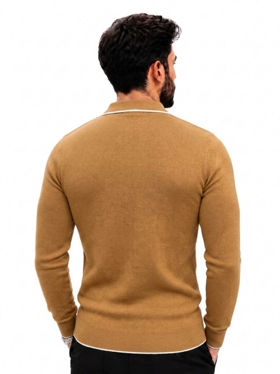 Erkaklar trikotaj jemper polo, yoqali, yarim zamokli, uzun yengli