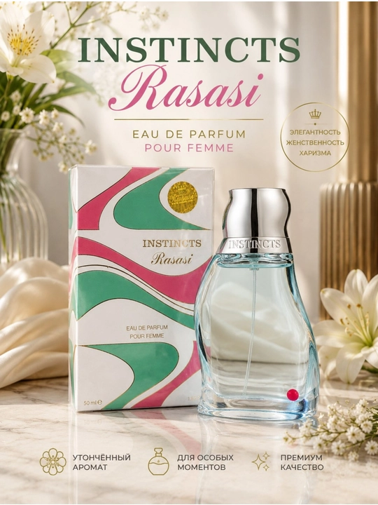 Rasasi Instincts женская парфюмерная вода 50 мл — нежный цветочный аромат. EDP - 