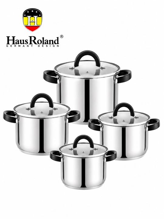 Набор кастрюль HausRoland со стеклянными крышками для кухни, 4 штуки