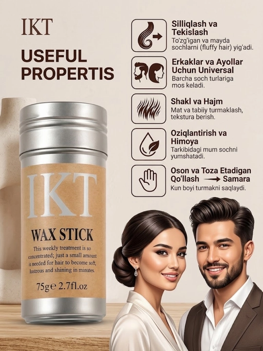Soch turmaklash mumi IKT barcha turdagi soch turmagi uchun qo'shimcha kuchli ushlab turadi - 