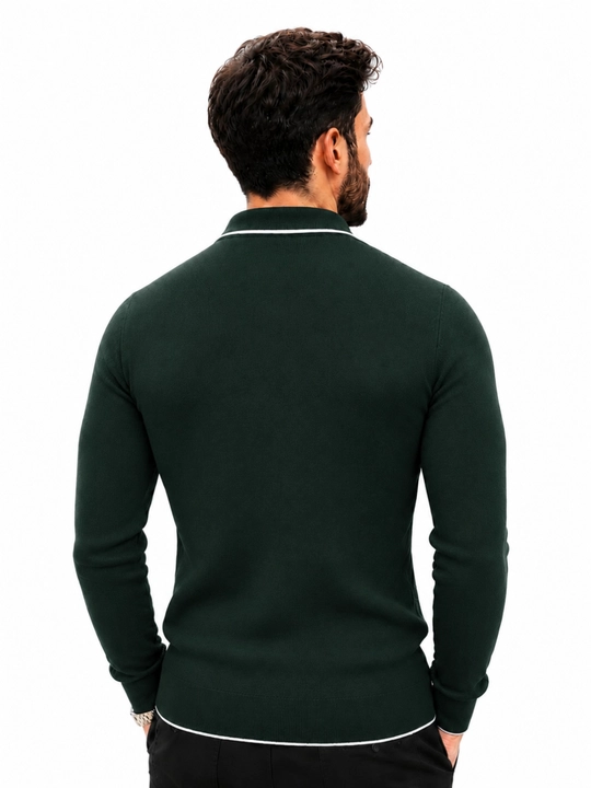 Erkaklar trikotaj jemper polo, yoqali, yarim zamokli, uzun yengli