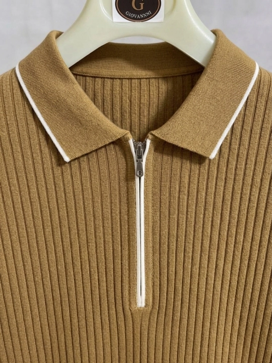 Erkaklar trikotaj jemper polo, yoqali, yarim zamokli, uzun yengli