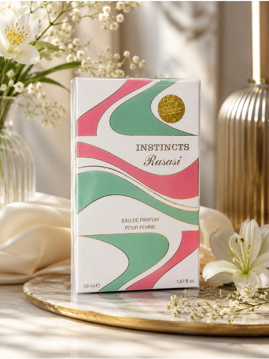 Rasasi Instincts ayollar atiri 50 ml — nafis va mayin gulli hid. EDP. Parfum suvi