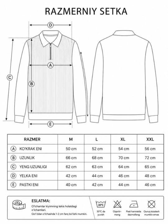 Erkaklar trikotaj jemper polo, yoqali, yarim zamokli, uzun yengli