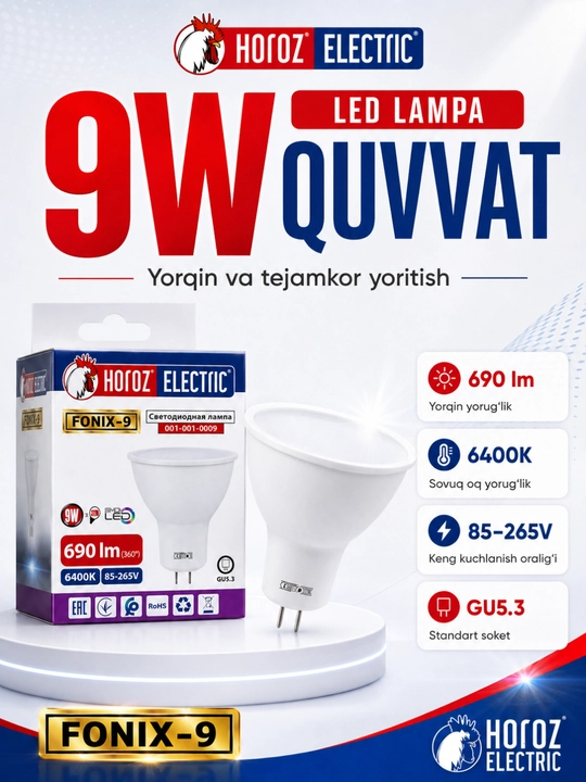 LED лампа HOROZ ELECTRIC FONIX-5, цоколь GU5.3, лампочка для точечного освещения