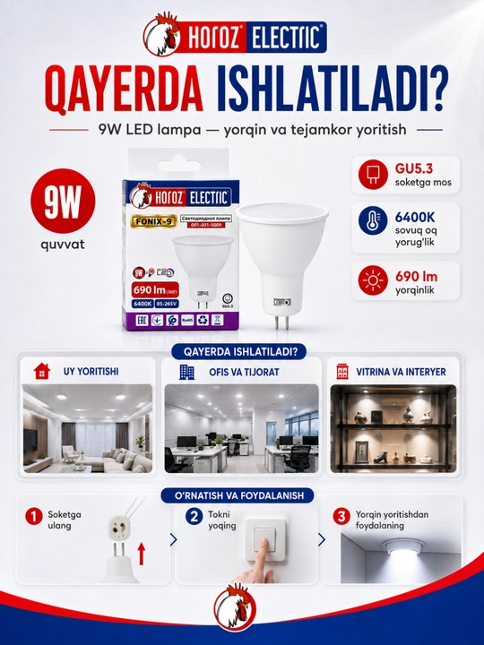LED лампа HOROZ ELECTRIC FONIX-5, цоколь GU5.3, лампочка для точечного освещения