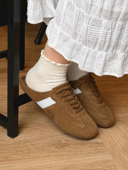 Мюли тапочки Sneaker Mules — замшевые кроссовки с открытой пяткой, осенняя обувь - 