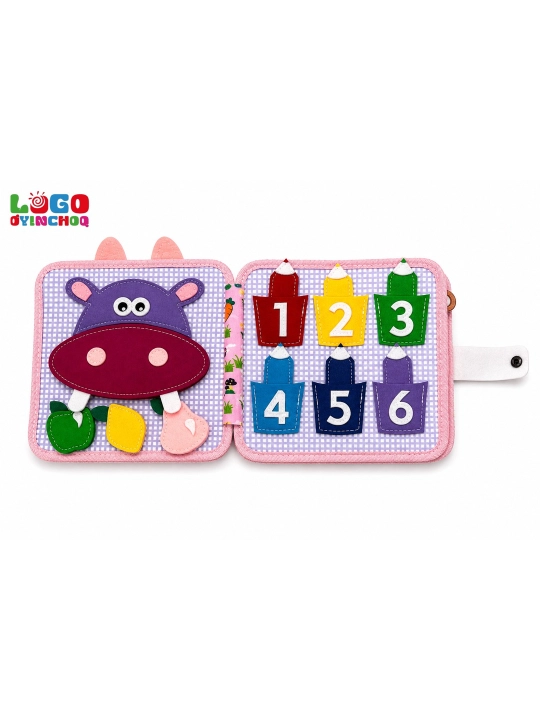 Fetr kitobcha bizibord, bolalar uchun Montessori sensor rivojlantiruvchi o'yinchoq
