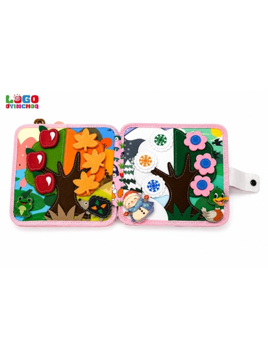Fetr kitobcha bizibord, bolalar uchun Montessori sensor rivojlantiruvchi o'yinchoq
