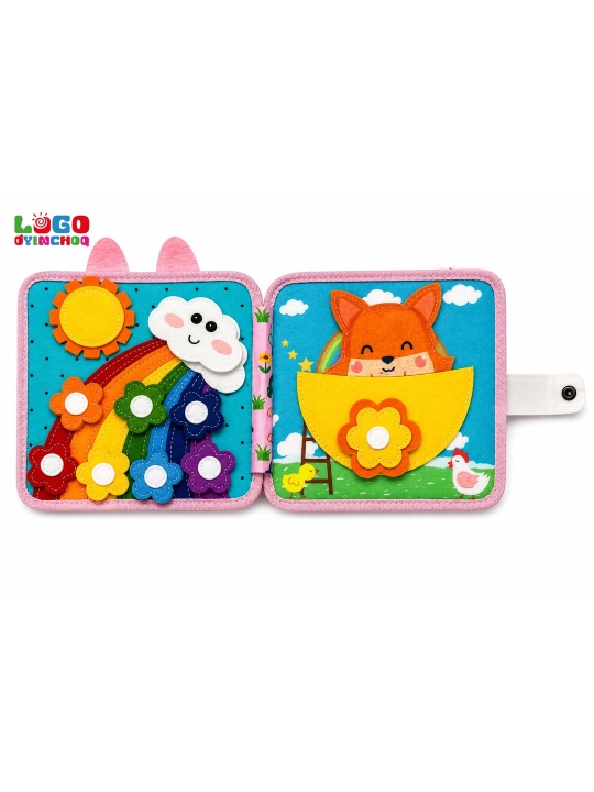 Fetr kitobcha bizibord, bolalar uchun Montessori sensor rivojlantiruvchi o'yinchoq