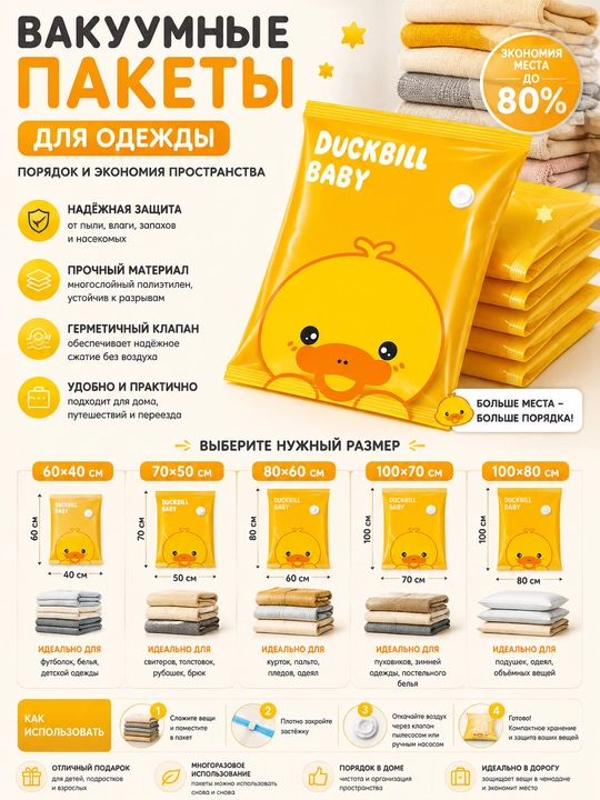 Вакуумные пакеты для одежды, 60*40, 70*50, 80*60, 100*70, 100*80 см