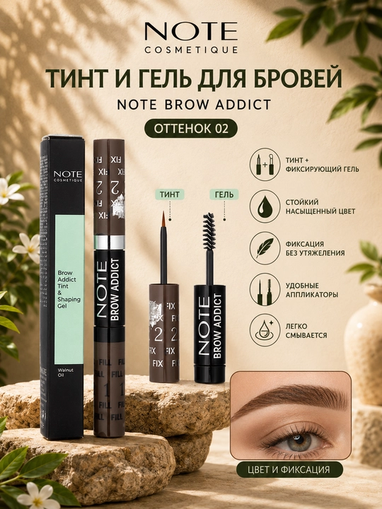 Qosh uchun tint Note Brow Addict Tint & Shaping Gel, 02 и 03 - 