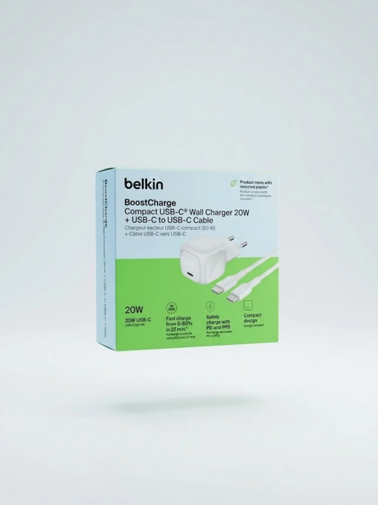 Belkin BoostCharge 20W USB-C Wall Charger + USB-C to USB-C Cable - 