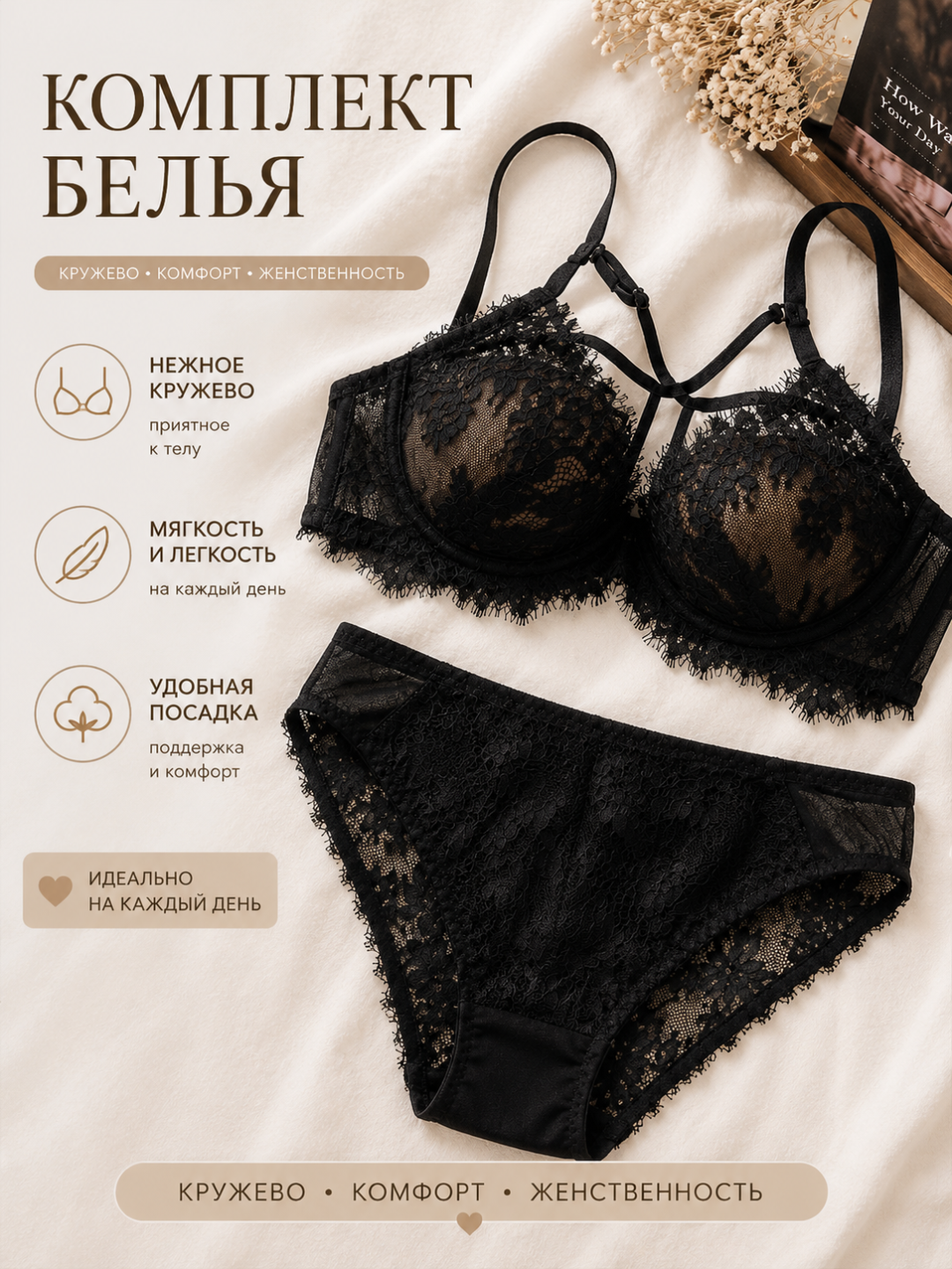 Комплект нижнего белья кружевное, бюстгальтер, трусы, лифчик пинтерест - 