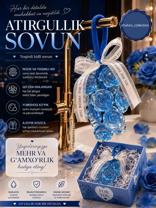 Dush va hammom uchun atirgul shaklidagi xushbo‘y sovun, SPA sovg‘asi, mayin ifor va teri parvarishi - 